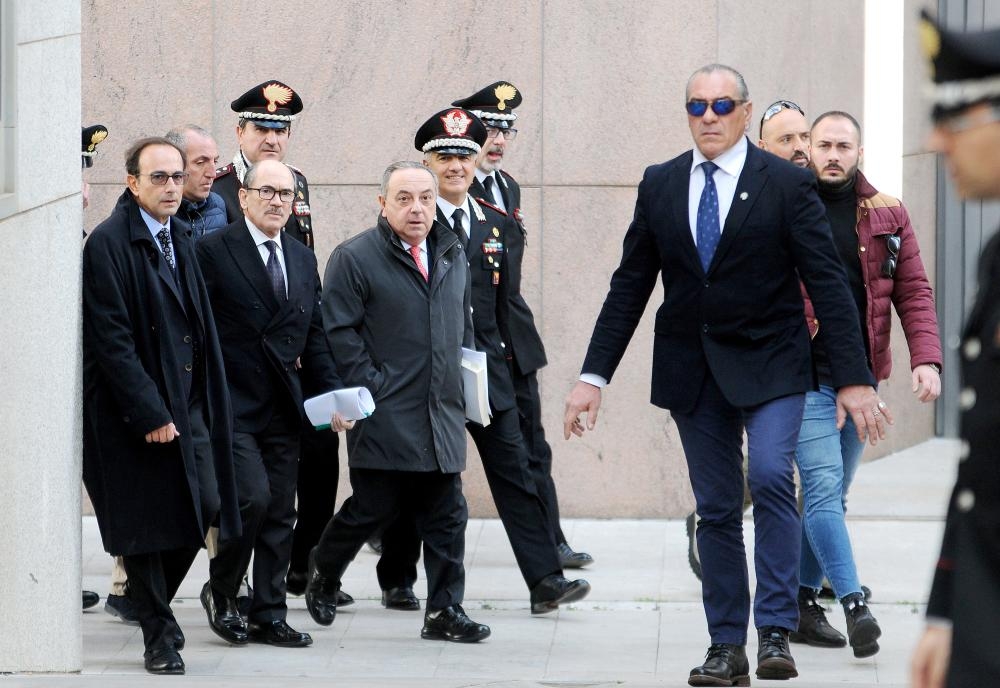 Deputy Prosecutor of Palermo Salvatore De Luca (left), anti-Mafia prosecutors Federico Cafiero De Raho and Francesco Lo Voi (right) leave the Courthouse of Palermo on Tuesday after a press conference on the arrest of Settimino Mineo. — AFP
