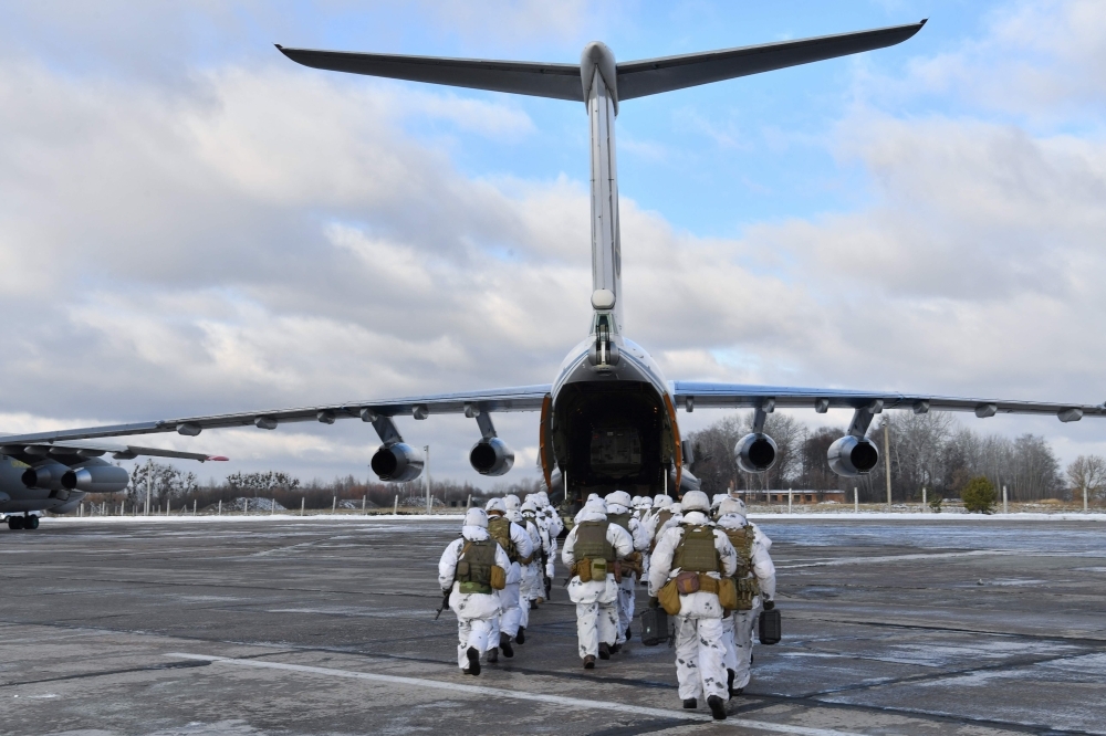 Ukrainian paratroopers board IL-76 plane in Ozerne air base, prior to their dispatch to the east of the country, Zhytomyr region in northern Ukraine, on Thursday. — AFP