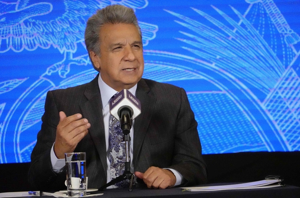 Ecuadorean President Lenin Moreno speaks during an interview with local press at Carondelet Palace in Quito on Thursday, after Ecuadorean Vice-President Maria Alejandra Vicuna resigned. — AFP