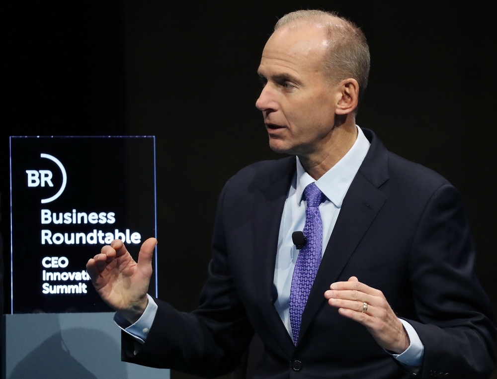 Dennis Muilenburg, chairman, president and CEO of the Boeing Company, participates in a Business Roundtable discussion on 