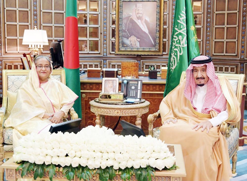 
Custodian of the Two Holy Mosques King Salman with Bangladesh Prime Minister Sheikh Hasina during her visit to the Kingdom in October. — Courtesy photos
