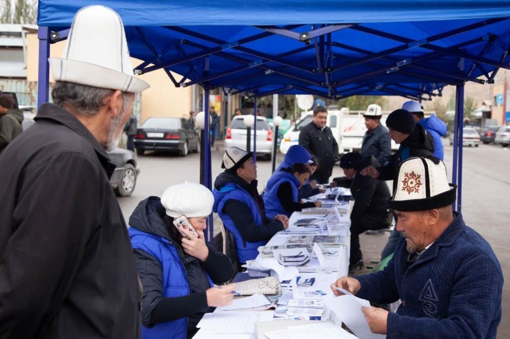 Lawyers, part of the ‘Bus of Solidarity’, supported by the Ministry of Justice and United Nation Development Project, give free legal consultation in Kara-Kulja in southern Kyrgyzstan, in this Oct. 16, 2018 file photo. — Thomson Reuters Foundation