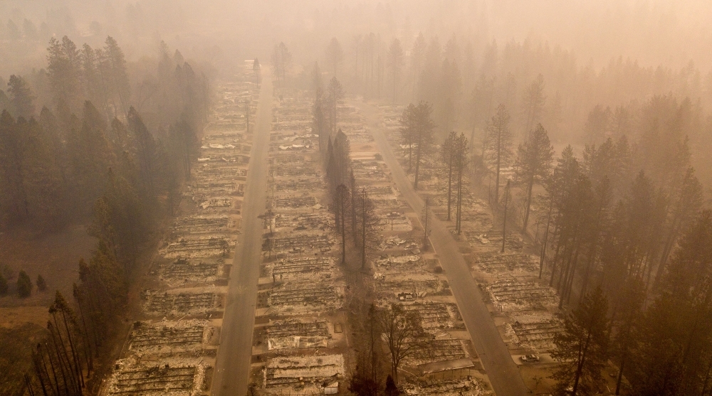 In this aerial photo, a burned neighborhood is seen in Paradise, California on Nov. 15, 2018. Insurance claims from the recent devastating California wildfires that killed at least 89 people and destroyed 19,000 homes and businesses have reached at least $9 billion, the state's insurance commissioner said Wednesday. — AFP