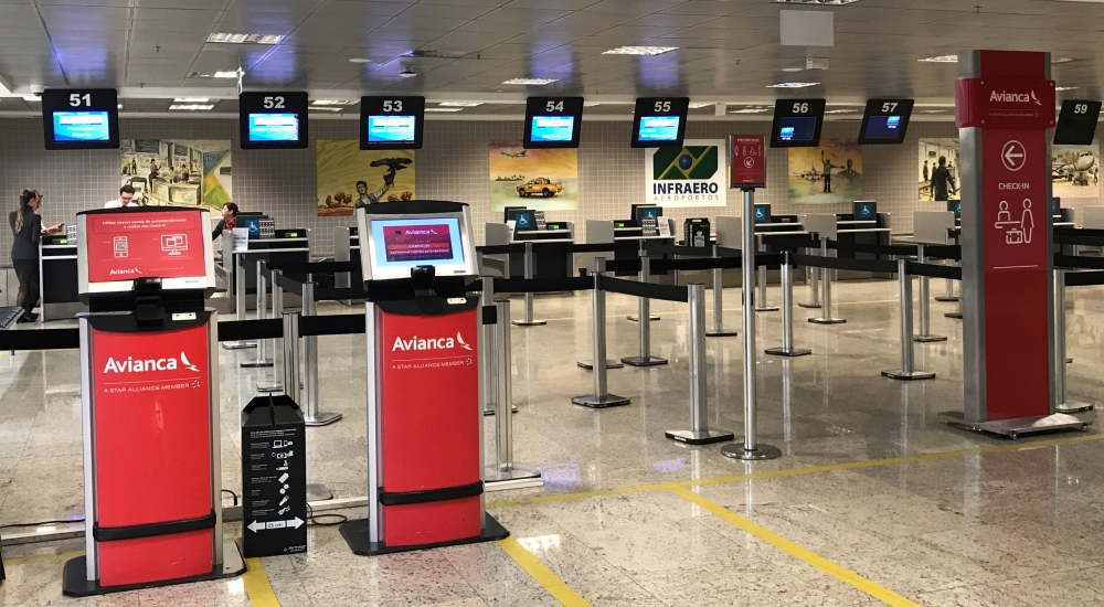 Empty check-in desk of Avianca airlines is seen at Afonso Pena International Airport in Sao Jose dos Pinhais, Brazil on Thursday. — Reuters