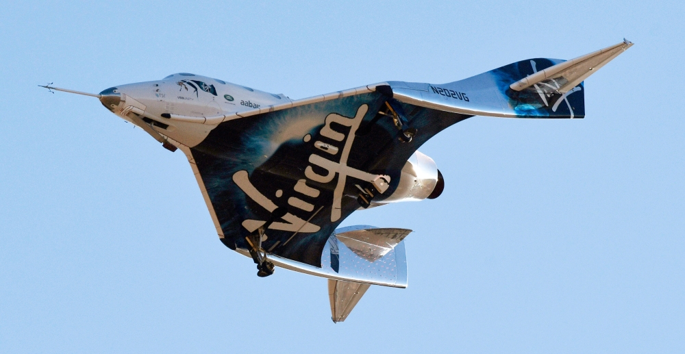 Virgin Galactic’s space tourism rocket plane SpaceShipTwo returns after a test flight  from Mojave Air and Space Port in Mojave, California, US, on Thursday. — Reuters