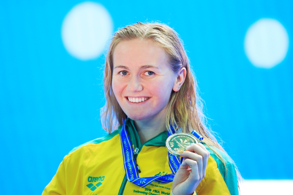 Ariarne Titmus of Australia poses for a photograph with her gold medal after winning the Women 400m freestyle finals at the 14th FINA World Swimming Championships in Hangzhou in China's eastern Zhejiang province on Friday. — Reuters