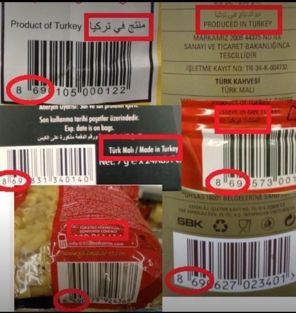 Photos of products made in Turkey shared on social media.