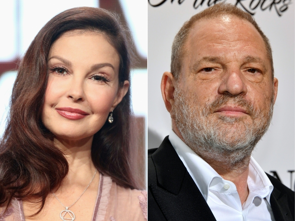This combination of file pictures created on July 18, 2018 shows US actress Ashley Judd, left, and US film producer Harvey Weinstein. — AFP