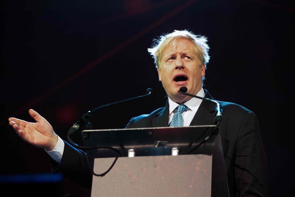 Britain’s Conservative MP and former Foreign Minister Boris Johnson delivers a speech entitled “Opportunity in Uncertainty” at the Pendulum Summit 2019 conference at the Convention Centre in Dublin on Thursday. — AFP