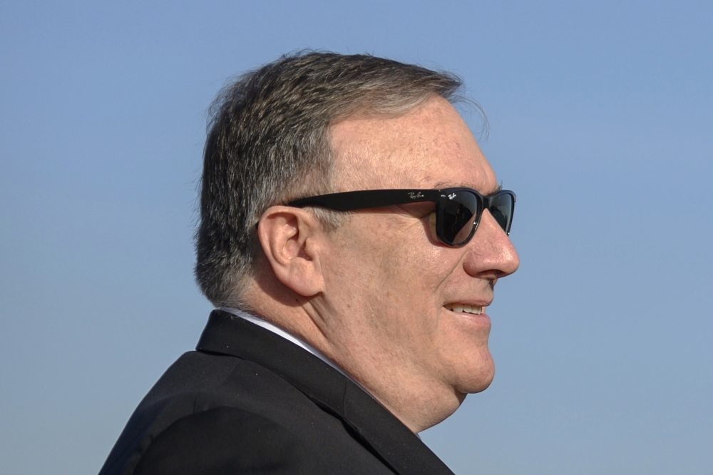 US Secretary of State Mike Pompeo departs for Manama, Bahrain, at Cairo International Airport in Cairo on Friday. — AFP