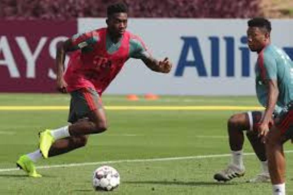 File photo shows Alphonso Davies a Canadian international at 16 and now a Bayern Munich player aged just 18. 