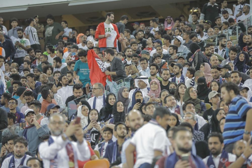 Excited fans cheering their favorite Italian team — Juventus or AC Milan — at the Italian Super Cup match in Jeddah on Wednesday.