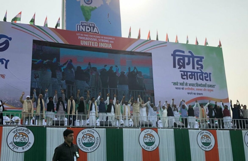 Leaders of Inida's opposition parties at a joint rally in Kolkata, Saturday. — Courtesy photo