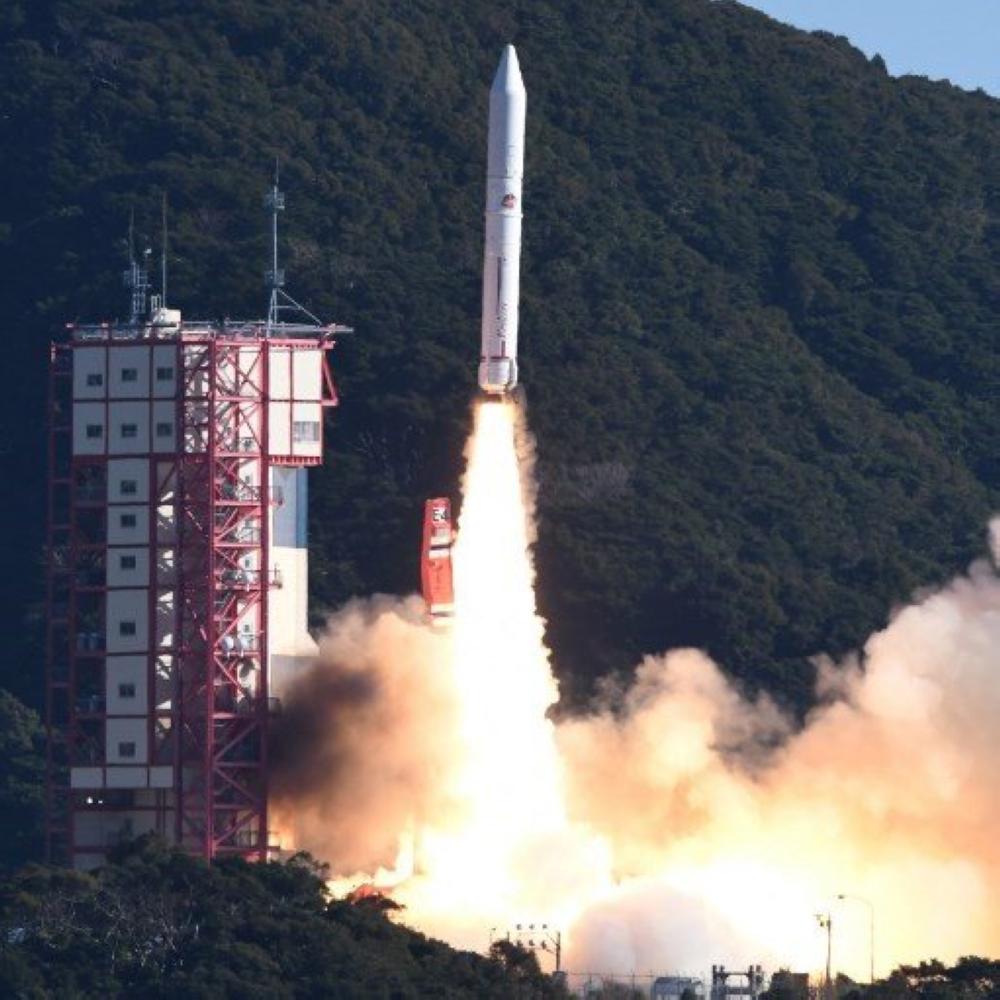 The Epsilon-4 rocket blasts off from the Uchinoura Space Center in Kimotsuki, Kagoshima Prefecture, on Friday, carrying satellites, including one developed by a Tokyo venture company to create an artificial meteor shower. — Courtesy photo