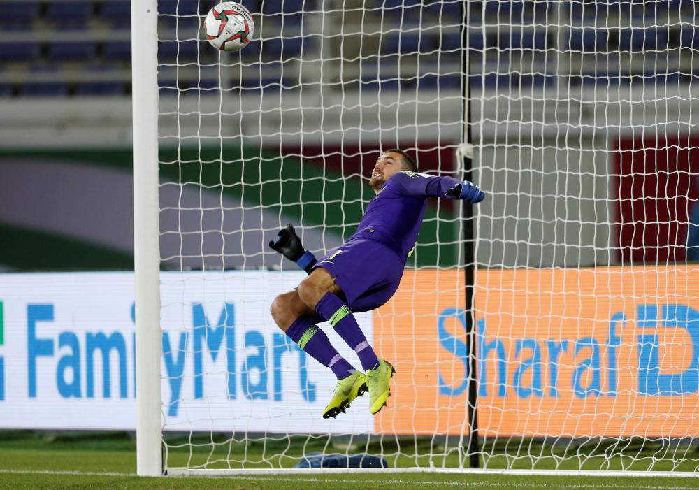 Australia's goalkeeper Mathew Ryan in action during the penalty shootout against Uzbekistan at Khalifa Bin Zayed Stadium, Al-Ain, Monday. — Reuters