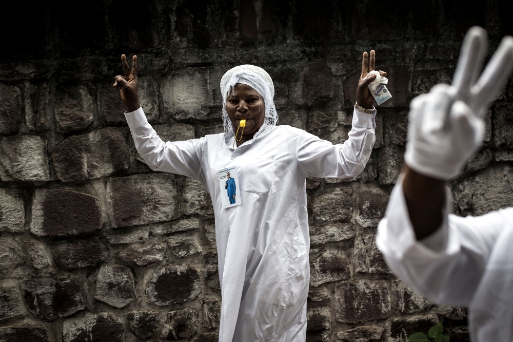 A supporter of Democratic Republic of Congo’s new President celebrates ahead of the Presidential inauguration on Thursday. — AFP