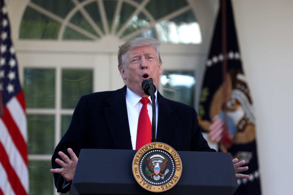 In this file photo, US President Donald Trump speaks about the government shutdown from the Rose Garden of the White House in Washington, DC. — AFP