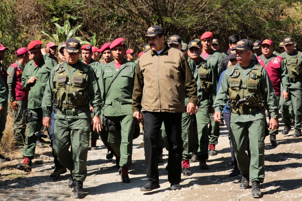 Venezuela's President Nicolas Maduro attends a military exercise in in Caracas, Venezuela, on Friday. — AFP 