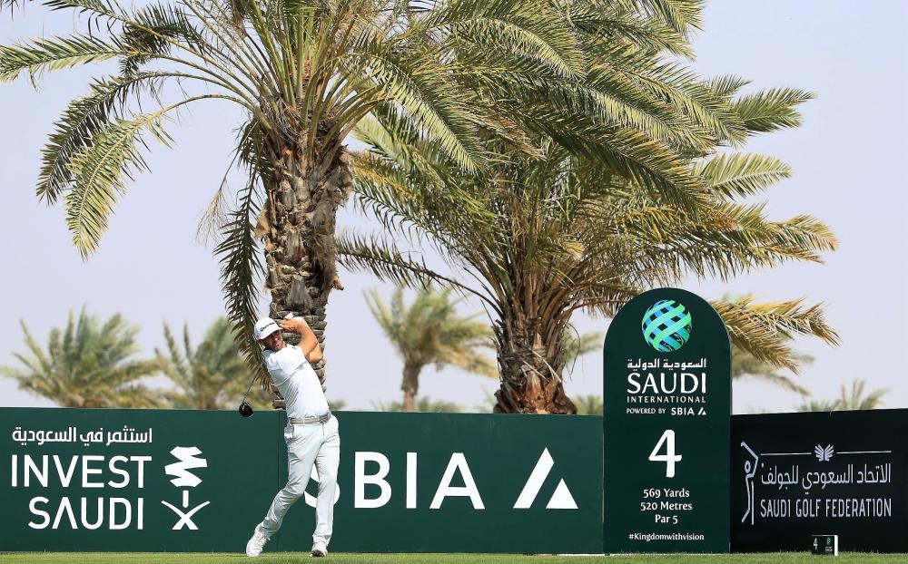 Dustin Johnson in action at the Saudi International at the Royal Greens Golf & Country Club in King Abdullah Economic City, Jeddah.