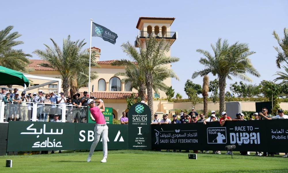 Dustin Johnson in action at the Saudi International at the Royal Greens Golf & Country Club in King Abdullah Economic City, Jeddah.