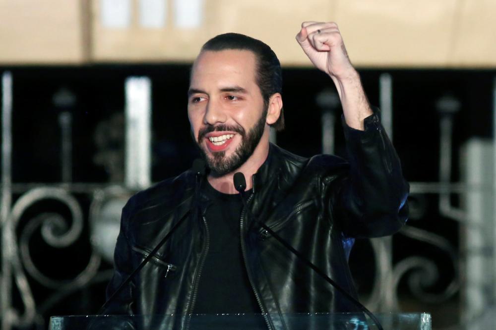 Presidential candidate Nayib Bukele of the Great National Alliance (GANA) gestures to his supporters after official results in downtown San Salvador, El Salvador. — Reuters