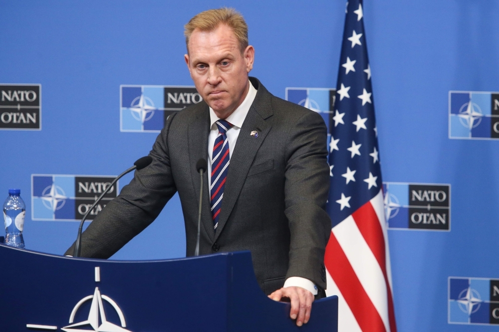 Acting US Defense Secretary Patrick Shanahan gives a press conference following the North Atlantic Council of Defense Ministers at the NATO headquarters in Brussels on Thursday. — AFP