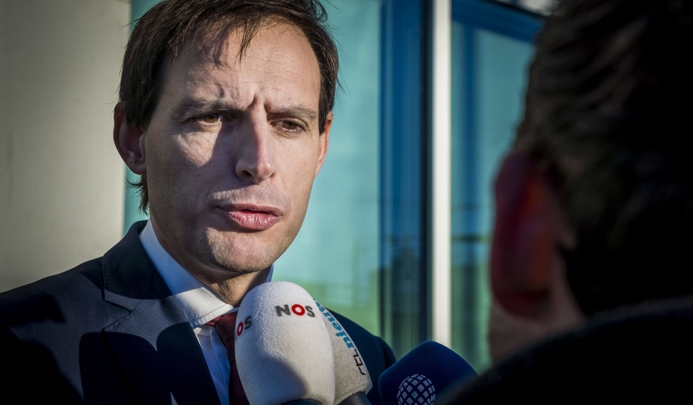 Dutch Finance Minister Wopke Hoekstra speaks to the press after he met with the Dutch Infrstructure minister and the CEO of Air France-KLM on Friday in the Hague, The Netherlands. Air France-KLM chief Ben Smith and two top Dutch ministers held 