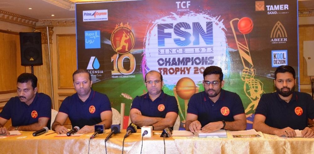 Vice President Riyaz T.V. (2nd R) speaks as (from L) media coordinator Abdul Khader Mochery, chief coordinator Shamseer Oliyat, president Shahanad Oliyat and general secretary Zafeel Backer look on during press conference at Ramada Continental Jeddah.