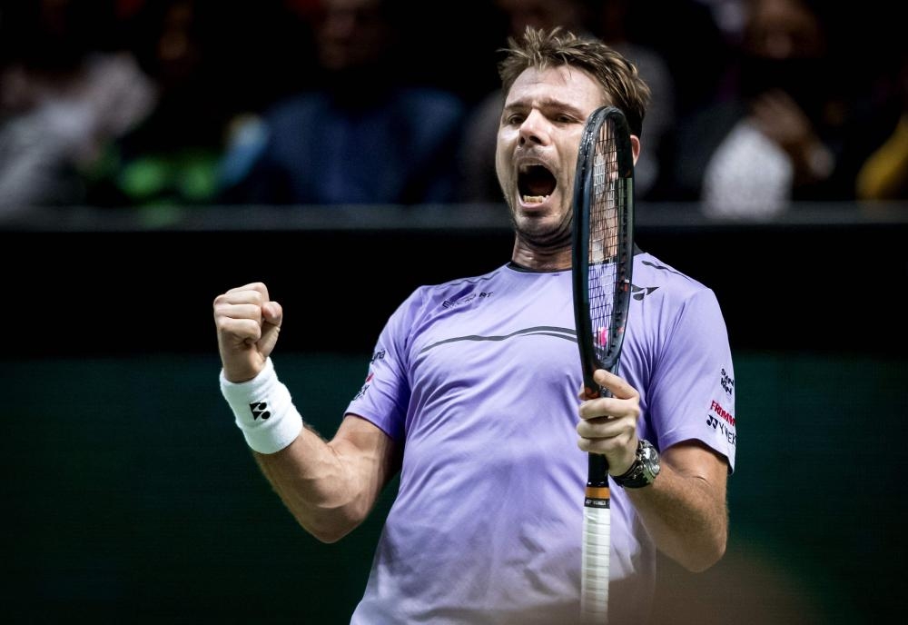 Stan Wawrinka of Switzerland reacts during his quarterfinal match against Denis Shapovalov of Serbia at the ABN AMRO World Tennis Tournament in Rotterdam Friday. —  AFP 
