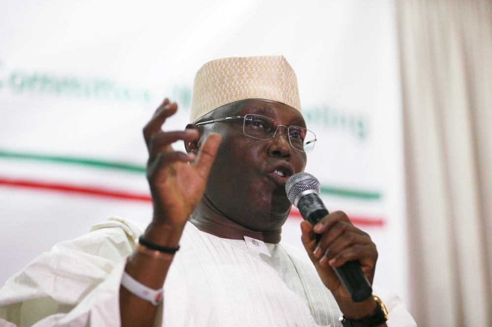 Former Vice President and People’s Democratic Party candidate in upcoming presidential election Atiku Abubakar speaks during the party’s emergency meeting in Abuja, Nigeria, on Tuesday. — Reuters