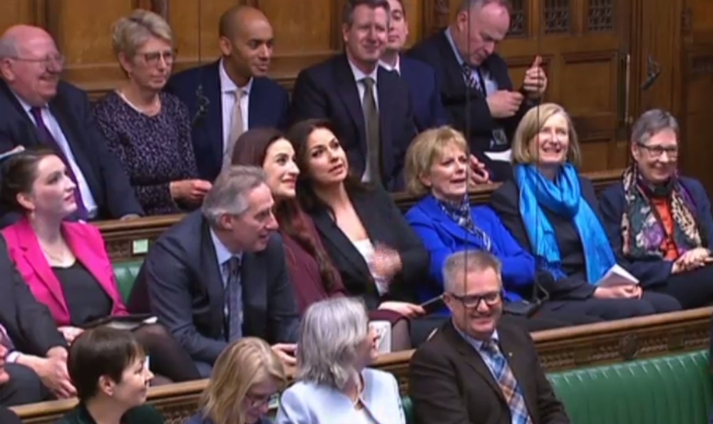 A video grab from footage broadcast by the UK Parliament’s Parliamentary Recording Unit (PRU) shows former Conservative Party and now Independent MPs Anna Soubry, middle row third right, Heidi Allen, middle row fourth right, and Sarah Wollaston, middle row second right, sitting in their seats in the House of Commons in London on Wednesday with the former Labour Party members of the new Independent Group of MPs Ann Coffey, middle row right, Angela Smith, top row second left, Chris Leslie, top row third right, Mike Gapes, top row left, Luciana Berger, middle row fifth right, Gavin Shuker, top row second right, and Chuka Umunna, top row fourth right, to attend the weekly Prime Minister’s Questions (PMQs) session. — AFP