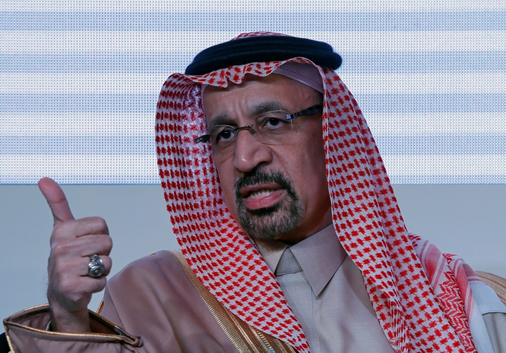 Saudi Arabia's Energy Minister Khalid Al-Falih speaks during the Saudi-India Forum in New Delhi on Wednesday. — Reuters