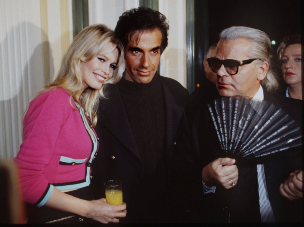 Model Claudia Schiffer with David Copperfield at the opening night of David Copperfield's show 
