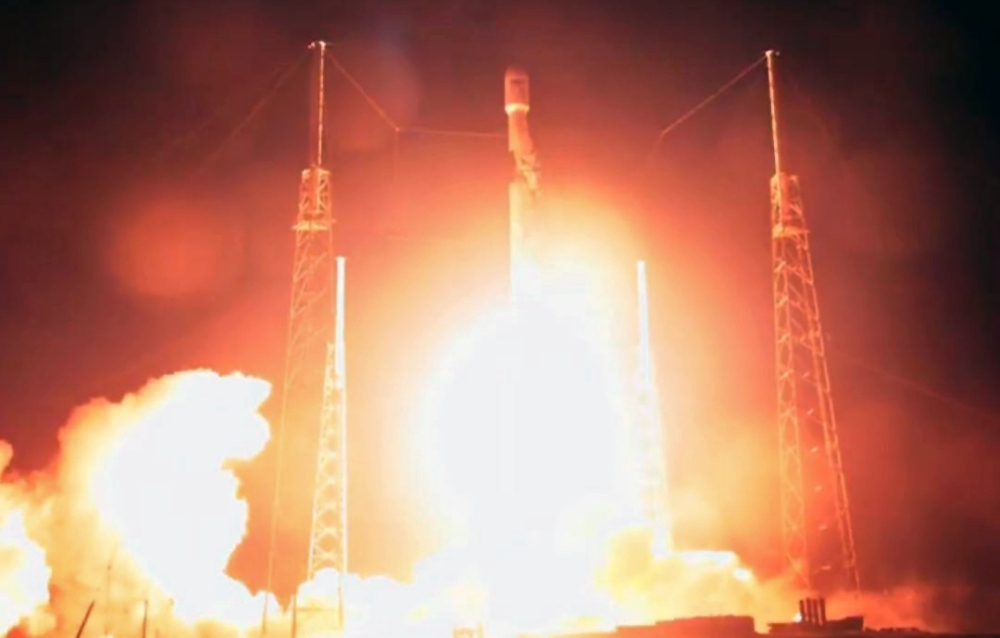 This video grab taken from the Space X webcast transmission on Thursday, shows Nusantara Satu satellite lifting off Space Launch Complex 40 (SLC-40) carrying Israel’s Beresheet spacecraft at Cape Canaveral Air Force Station, Florida. — AFP