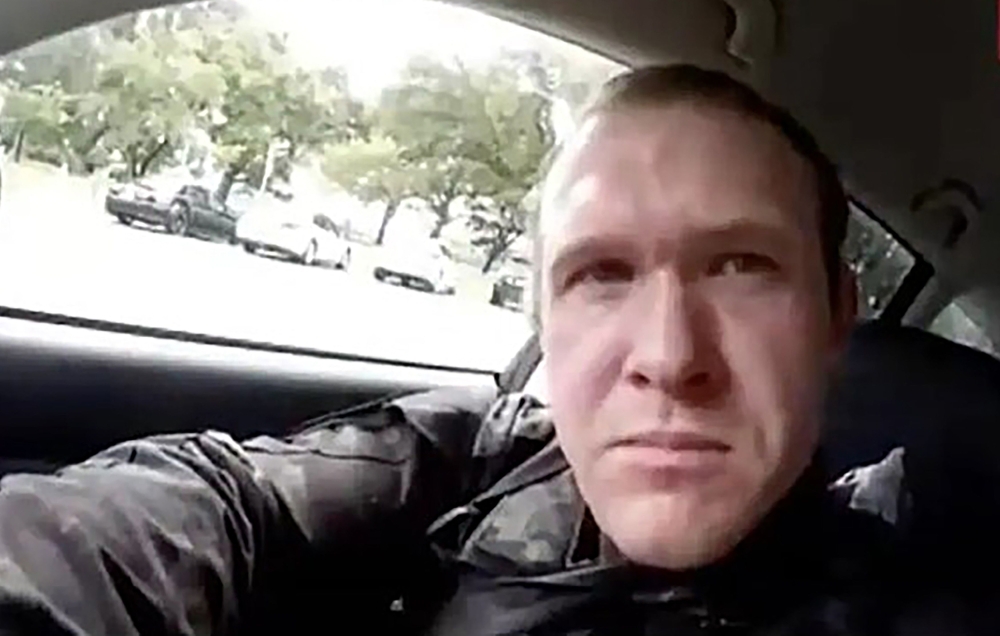 This image grab from a self-shot video that was streamed on Facebook Live on Friday by the man who was involved in two mosque shootings in Christchurch shows the man in his car before he entered the Masjid Al Noor. — AFP 