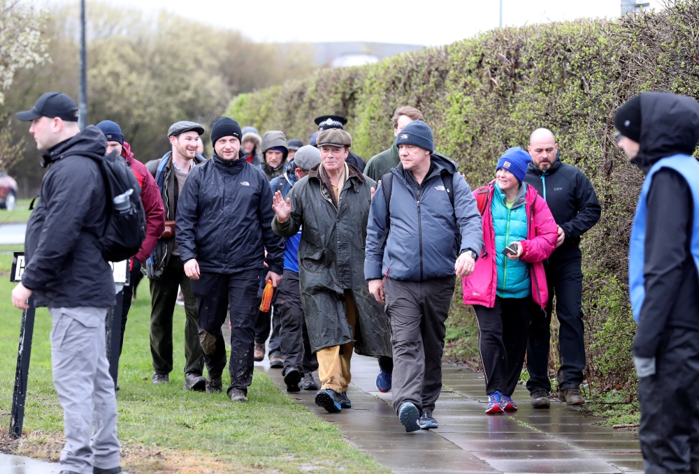 Brexit campaigner Nigel Farage is pictured during 'Brexit Betrayal' march from Sunderland to London, in Hartlepool, Britain on Saturday. — Reuters