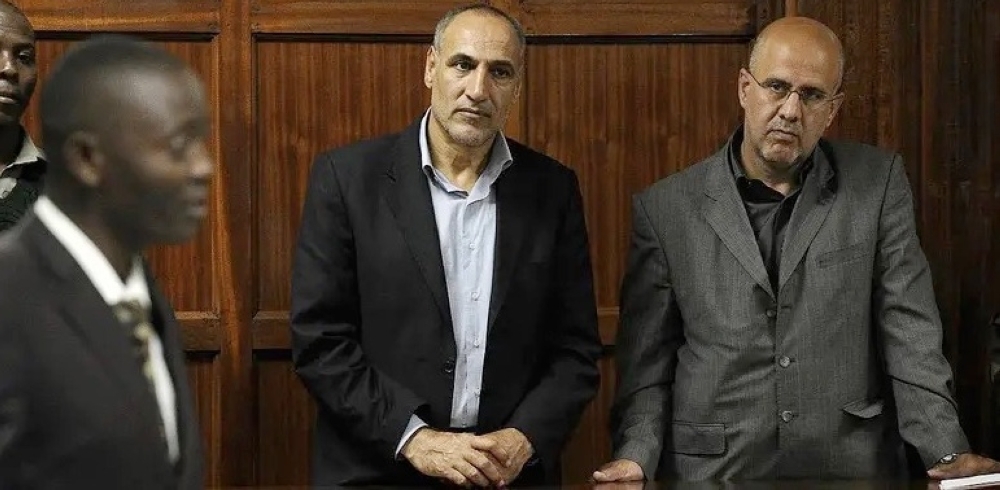 


File photo of Sayed Mansour Mousavi (left) and Ahmad Abolfathi Mohammed during their trial in Nairobi. — Archives