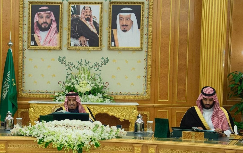 Custodian of the Two Holy Mosques King Salman and Crown Prince Muhammad Bin Salman, deputy premier and minister of defense, at the weekly session of the Cabinet at Al-Yamamah Palace in Riyadh on Tuesday. — SPA