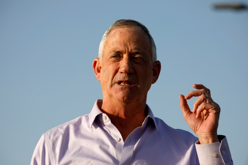 Benny Gantz, head of Blue and White party, speaks to the media in Kibbutz Nir-Am, Israel, in this March 15, 2019 file photo. — Reuters