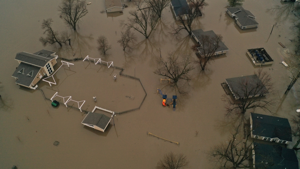 A flooded parcel of land along the Platte River is pictured in this aerial photograph at La Platte, south of Omaha, Nebraska, in this March 19, 2019 file photo. — Reuters