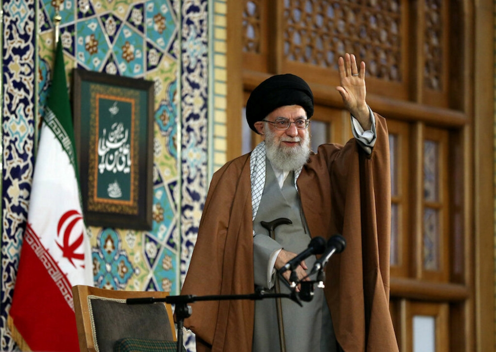 Supreme Leader Ayatollah Ali Khamenei waves his hand, as he delivers a speech on the first day of Persian New Year, also known as Nowruz in Mashhad, northeast of Tehran, Iran, on Thursday. — Reuters