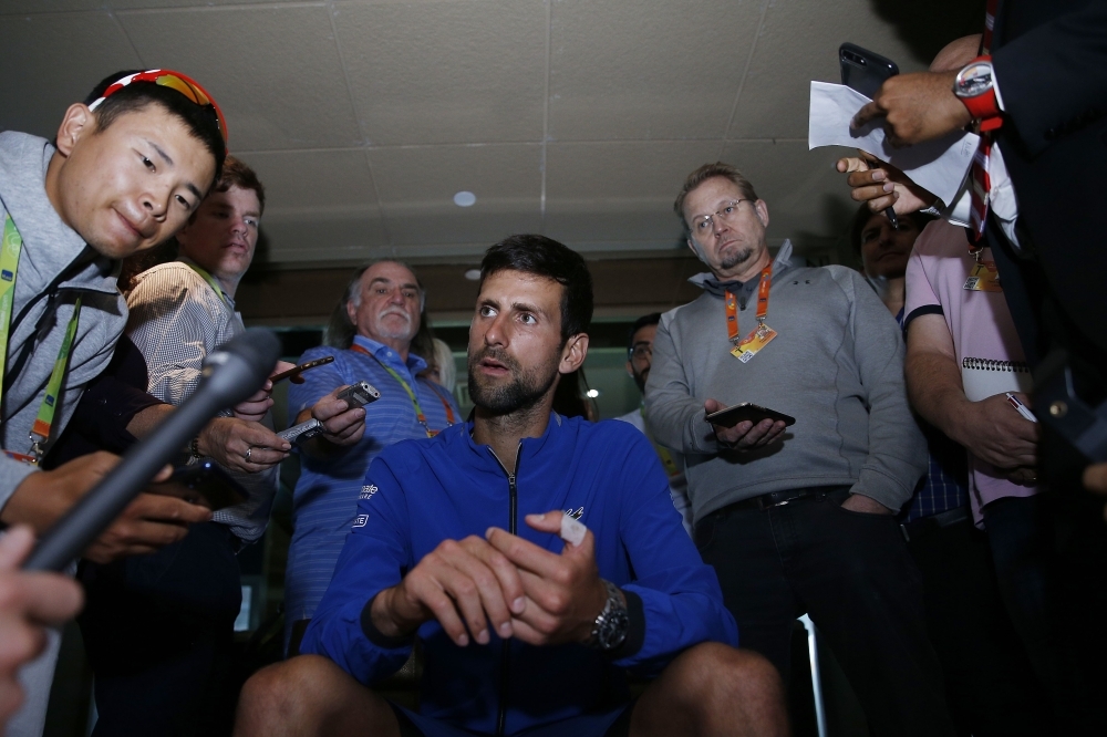 Novak Djokovic of Serbia fields questions from the media at a player availability session on Day 3 of the Miami Open Presented by Itau on Wednesday in Miami Gardens, Florida. — AFP