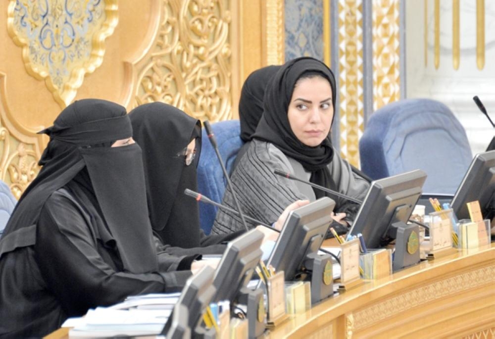 Women members of the Shoura Council attending its session in Riyadh on Wednesday. — SPA