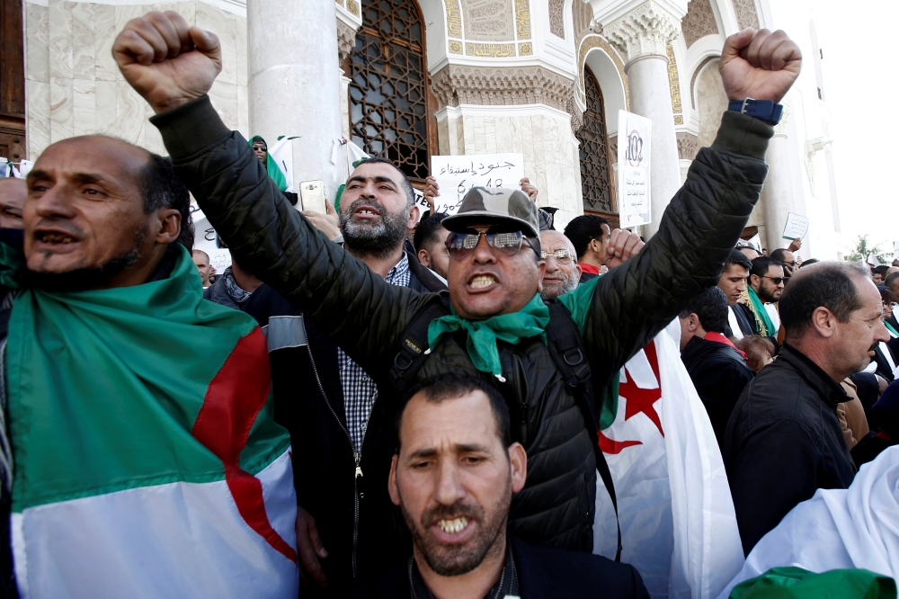 Military veterans protest to demand the resignation of President Abdelaziz Bouteflika and changes to the political system in Algiers, Algeria, on Thursday. — Reuters
