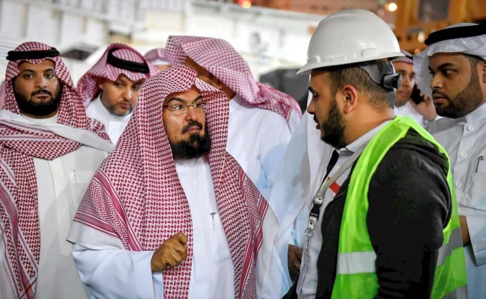 Sheikh Abdurahman Al-Sudais, head of the Presidency for the Affairs of the Two Holy Mosques, inspects various facilities at the Grand Mosque, including the northern expansion project on Tuesday. — SPA