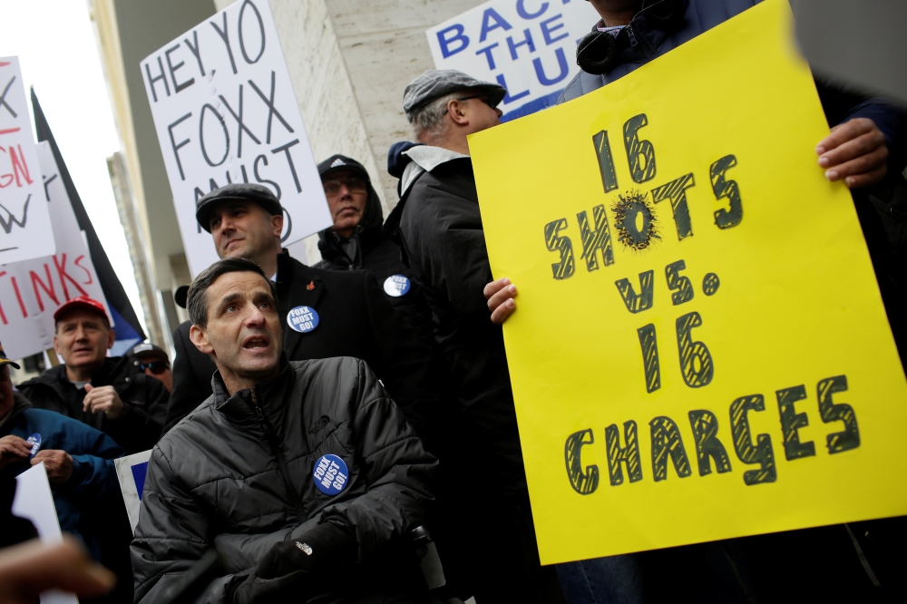 Chicago Alderman Nick Sposato and other Fraternal Order of Police supporters protest the handling of the Jussie Smollett case by the State's Attorney Kim Foxx in Chicago, Illinois. — Reuters