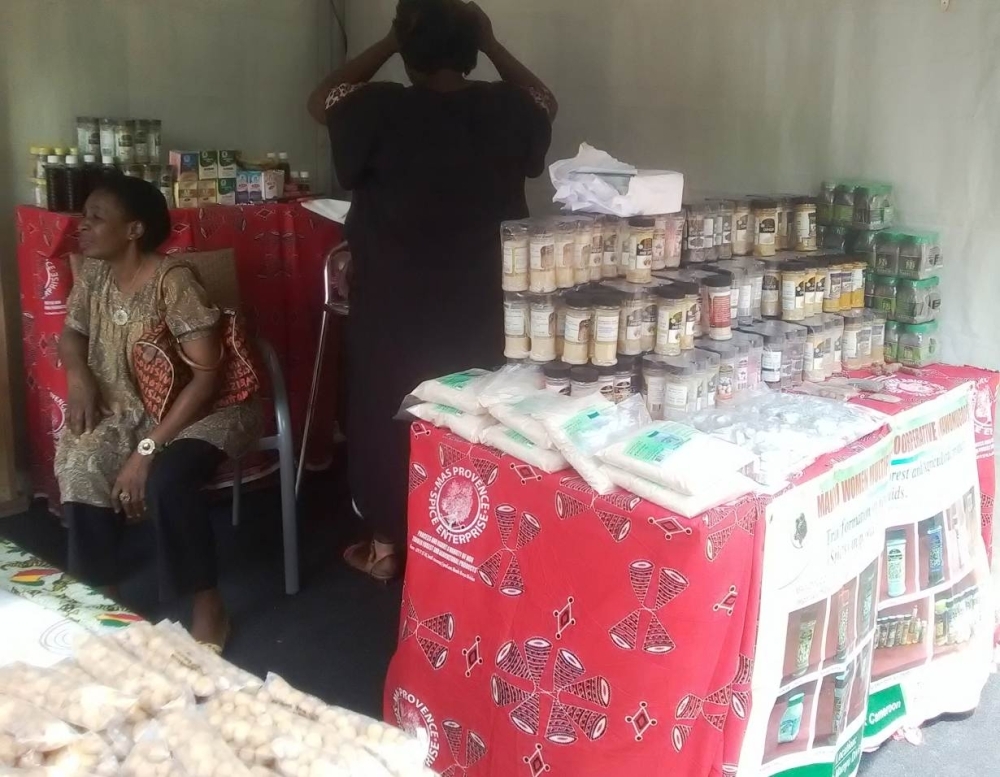 The Mas Provence Spice Enterprise displays a variety of processed herbs and spices at a government-sponsored trade exhibition in Yaounde, Cameroon, in this Feb. 20, 2019 file photo. — Thomson Reuters Foundation