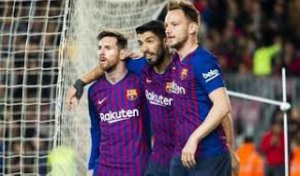 Barcelona players seen celebrating in this file photo.