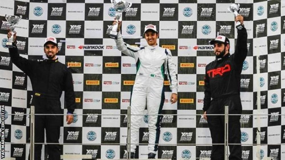 Reema Juffali (center) celebrates winning the final round of the TRD 86 Cup (Silver Category) at the Yas Marina Circuit in Abu Dhabi in this file photo.