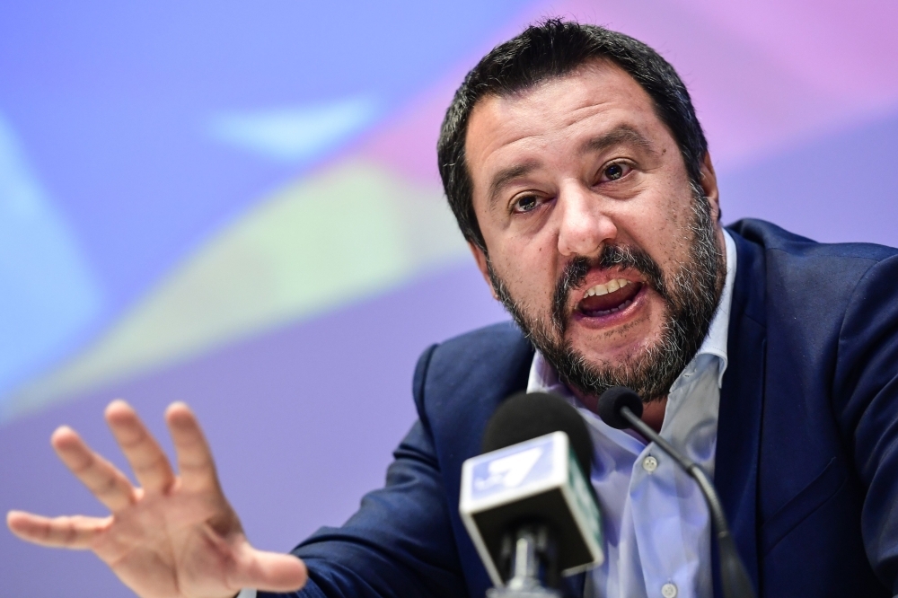 Italy’s Interior Minister, deputy PM and Federal Secretary of Italy’s Northern League (Lega Nord) right-wing regionalist political party, Matteo Salvini speaks during a meeting of European nationalists in Milan on Monday. — AFP